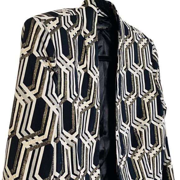 Genetic x Liberty Ross White Hot Metallic Jacquard Fitted Cropped Blazer Sz M - Picture 5 of 16